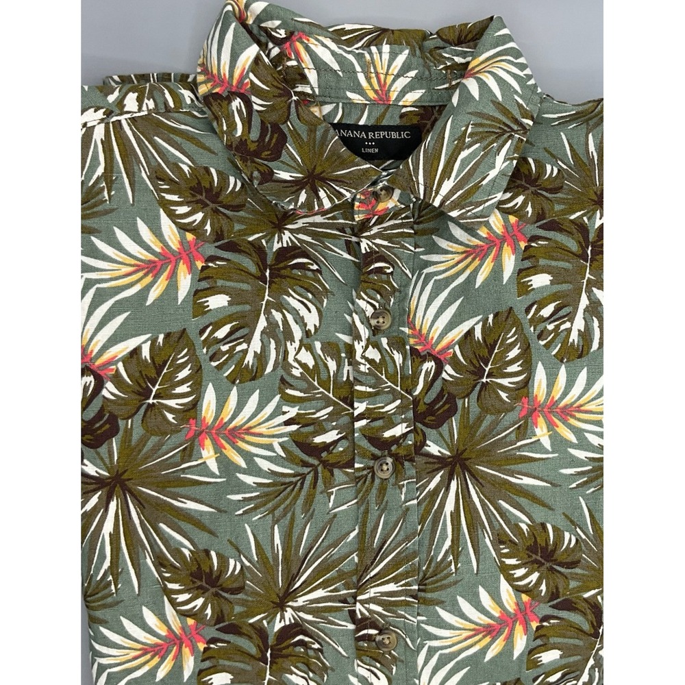 Banana Republic Slim Fit Linen Cotton Blend Tropical Camp‎ Shirt Mens Medium